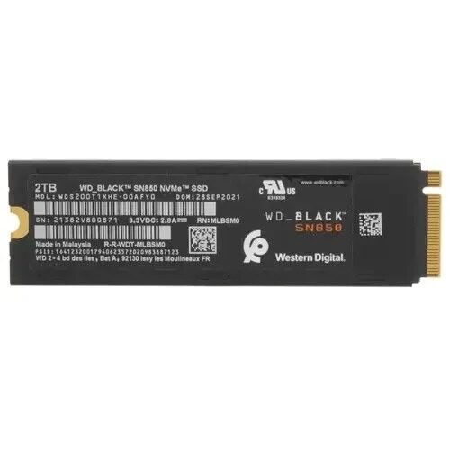 Твердотельный накопитель PCI-E 4.0 Western Digital SSD Black SN850 2tb + радиатор 7000/5100mbs WDS200T1XHE