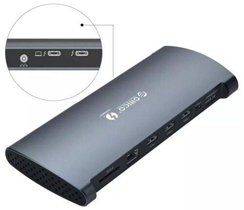 Orico Thunderbolt 3 8 in 1 Multi Function Docking Station / USB 3.0, USB 3.1, USB Type-C, SD, RJ-45, Thunderbolt3 TB3-S1
